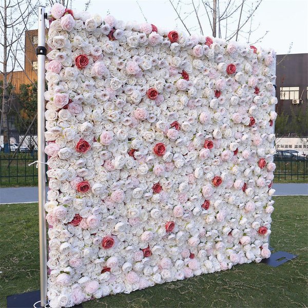 Aperturee Red Pink White Rose Flower Wall Backdrop For Wedding, 4 x 8 ft (1.2 x 2.4 m), 787 USD, artificial flower wall, S0D4858-S