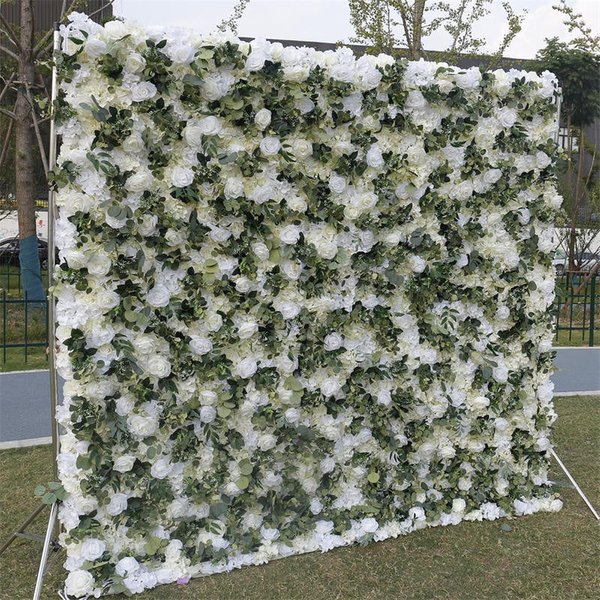 Aperturee 3D Green Leaves White Flowel Wall Decor For Garden, 4 x 8 ft (1.2 x 2.4 m), 746 USD, artificial flower wall, S0D4859-S