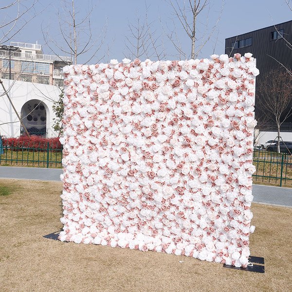Aperturee White Dusty Rose Artificial Wedding Flower Wall, 4 x 8 ft (1.2 x 2.4 m), 730 USD, artificial flower wall, S0D8271-S