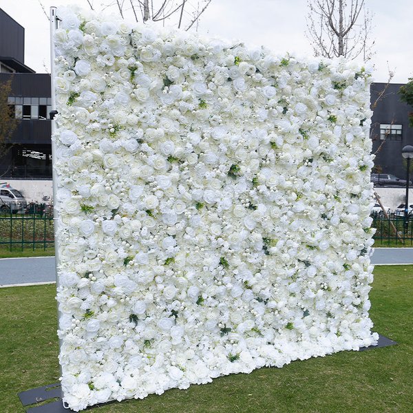 Aperturee Pure White Green Leaf Artificial Wedding Flower Wall, 4 x 8 ft (1.2 x 2.4 m), 746 USD, artificial flower wall, S0D8745-S