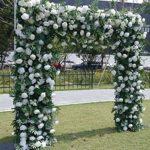 Aperturee Greenery White Rose Arch Flower Wall For Wedding, 6.5 x 6.5 ft (2 x 2 m), 590 USD, artificial flower wall, S0D9194-S-Sea