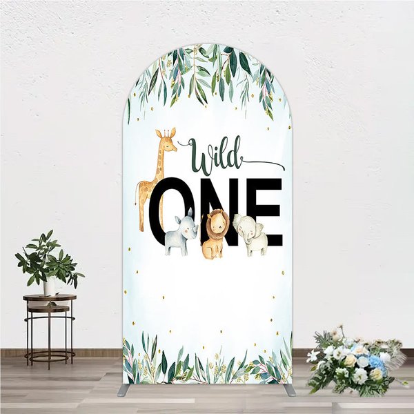 Aperturee Wild One Arch Backdrop, Safari Jungle Animals First Birthday Party Cover Decor Studio