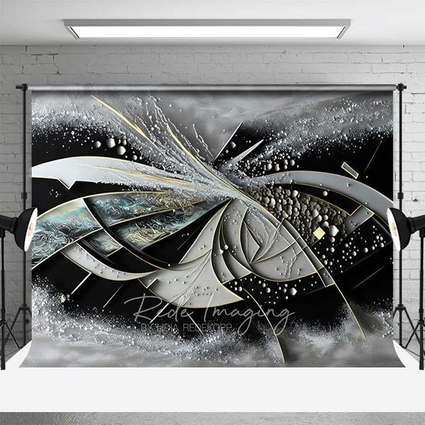 Aperturee Abstract Geometric 3D Fine Art Backdrop, Black Grey White Gold Lines Studio Portrait Photography Background, Studio Set