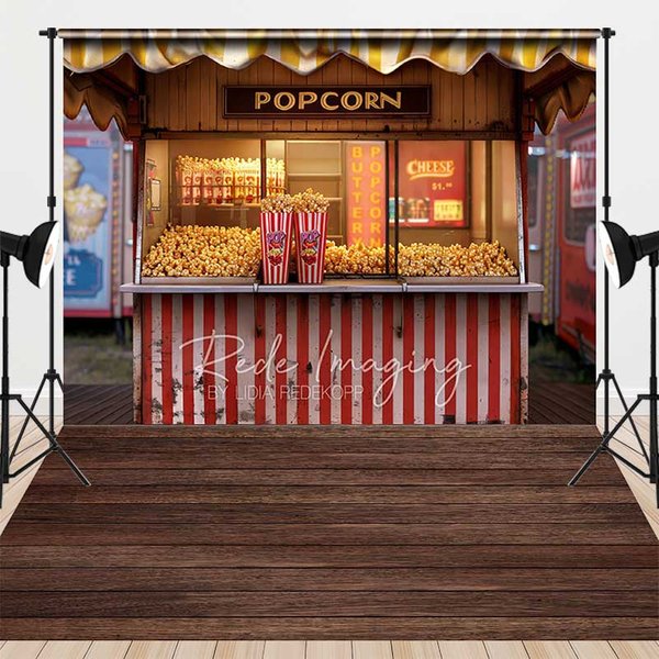 Aperturee Vintage Popcorn Stand Cake Smash Backdrop, Red and White Stripes Carnival Studio Background