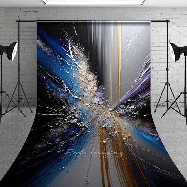 Aperturee Blue Silver and Gold Abstract Splashing Art Backdrop, Dynamic Textured Foil Photography Background for Pro