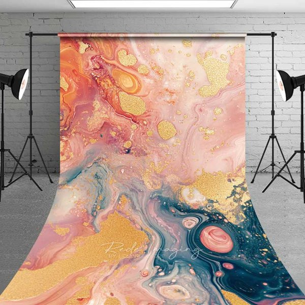 Aperturee Pink and Blue Liquid Marble Backdrop, Abstract Fluid Art Gold Glitter Photography Background for Studio Shoots