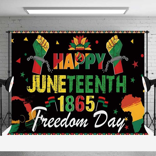 Aperturee Happy Juneteenth 1865 Freedom Day Backdrop Shackled Fists and Africa Map Professional Studio Prop