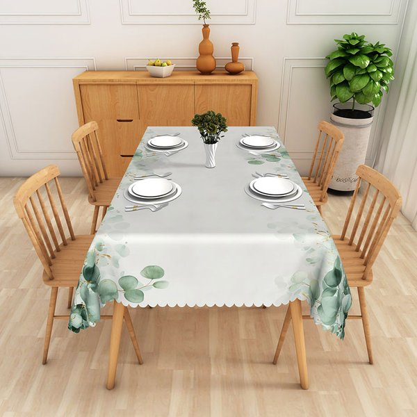 Aperturee Sage Green Eucalyptus and Gold Dust Rectangle Tablecloth Botanical Foliage Professional Prop