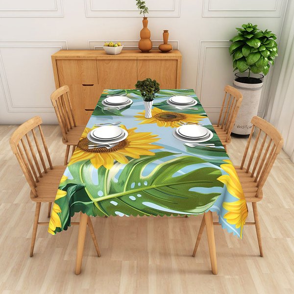 Aperturee Sunflower and Tropical Monstera Rectangle Tablecloth Large Floral Professional Studio Prop