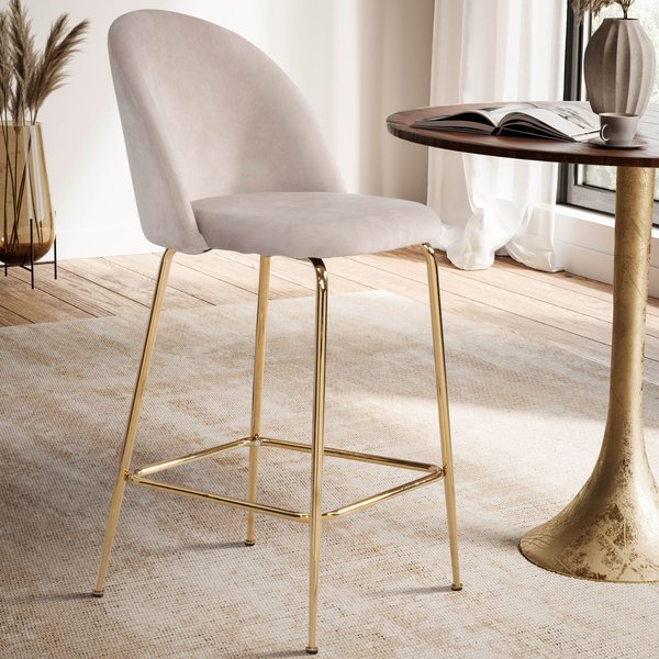 FineBuy 2er Set Barhocker Samt Hocker mit Lehne & goldenen Beinen, Küchenhocker Skandinavisch Stoff / Metall 110 kg, Design Barstuhl Tresenhocker, Bistrohocker Gepolstert