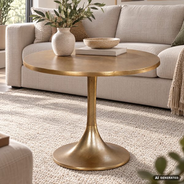 FineBuy Design Couchtisch rund 60 cm Metall gold - Goldener Wohnzimmertisch aus Aluminium - Runder handgefertigter Beistelltisch für Wohnzimmer