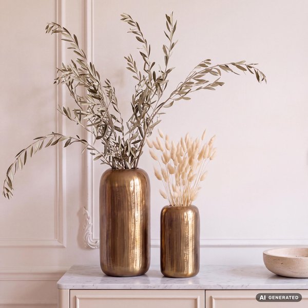 FineBuy Deko Vase 2er Set Aluminium Zylinder Blumenvase Modern, Dekovase Rund 2-teilig für Blumen, Alu Tischvase Wohndeko Metall Tischdeko Handgefertigt