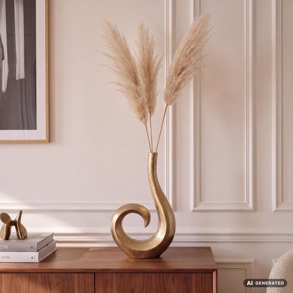 FineBuy Deko Vase 47 cm Aluminium Spirale Blumenvase Modern Klein, Dekovase Extravagant für Blumen, Alu Tischvase Wohndeko Tischdeko Handgefertigt