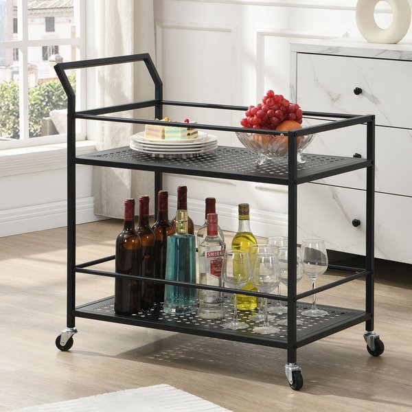 FineBuy Servierwagen Metall 79x45x83 cm mit Rollen & Bremsen, Küchenwagen 2 Ebenen, Barwagen & Rollwagen Multifunktional Modern, Beistellwagen für Küche, Esszimmer, Wohnzimmer