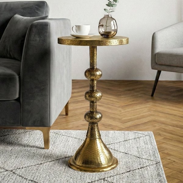 FineBuy Beistelltisch Aluminium 30cm Runder Anstelltisch Metall - Dekotisch Alu orientalisch - Wohnzimmertisch klein - Design Couchtisch Sofatisch Wohnzimmer Orient Handmade