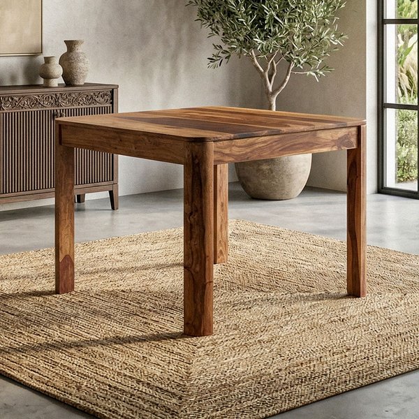 FineBuy Esstisch Sheesham Massivholz 80x80 cm Dunkelbraun - Quadratischer Esszimmertisch Holz - Küchentisch modern für 4 Personen - Stabiler Holztisch - Tisch für Esszimmer Bistrotisch Handmade