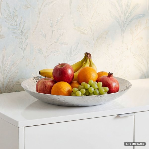 FineBuy Obstschale Rund Silber Schale Metall Tischdeko - Moderner Obstkorb Hammerschlag aus Aluminium - Elegante Dekoschale - Alu Früchteschale Handmade