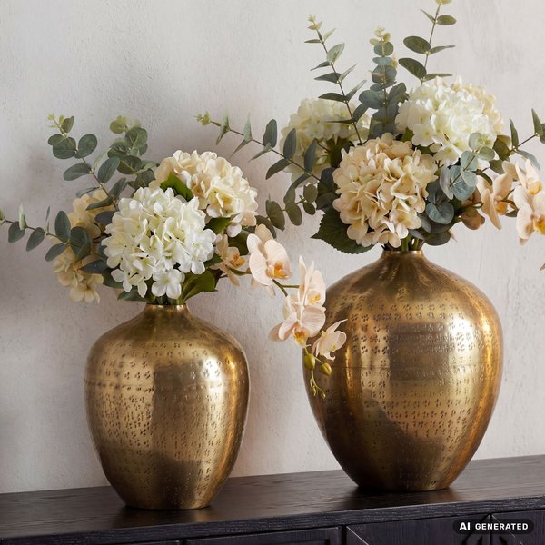 FineBuy Tischvase 2er Set Aluminium - Dekovase rund - Metall Vase modern - Wohnzimmer Deko Alu - Design Vase Tisch Dekoration Handmade