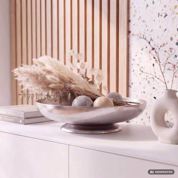 FineBuy Dekoschale Aluminium 30cm Rund - Design Standdeko Metall - Schmuckteller Tisch Deko - Dekoteller Schmuckschale Schale Badezimmer Handgefertigt