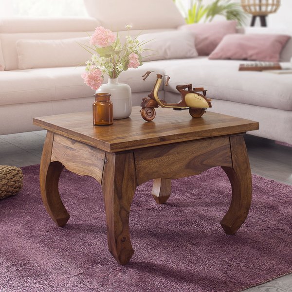 FineBuy Opium Couchtisch 60 x 40 x 60 cm Sheesham Massiv-Holz, Echtholz Wohnzimmertisch quadratisch braun, Stubentisch niedrig, Beistelltisch Sofatisch klein, Tisch Wohnzimmer