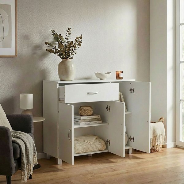 FineBuy Design Sideboard SETE 90 x 75 x 30 cm, Schränkchen mit 1 Schublade 3 Türen, Moderne Schlafzimmer Kommode, Anrichte Esszimmer, Schmaler Schuhschrank mit Schublade