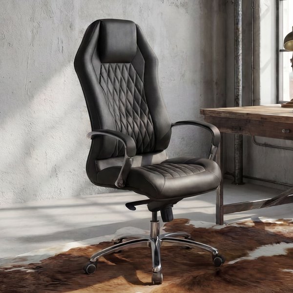 FineBuy Bürostuhl MONTEREY Echt-Leder Schreibtischstuhl XXL Polsterung Design Chefsessel hohe Rückenlehne mit Kopfstütze Drehstuhl Drehsessel höhenverstellbar Wippfunktion Hartbodenrollen