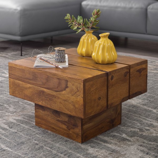 FineBuy Beistelltisch Massivholz Wohnzimmertisch 44 x 44 x 30 cm Couchtisch massiv Landhaus-Stil Cube quadratisch