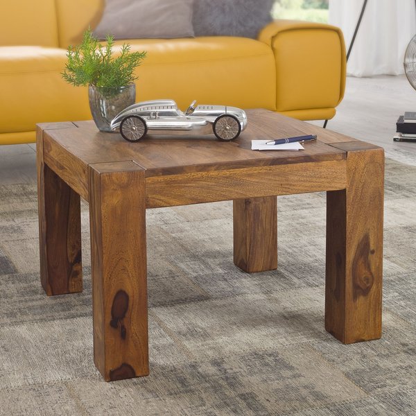 FineBuy Couchtisch Massivholz 60x60 cm · Quadratischer Wohnzimmertisch · Handgefertigt & Naturfarben · Beistelltisch aus Echtholz im modernen Design
