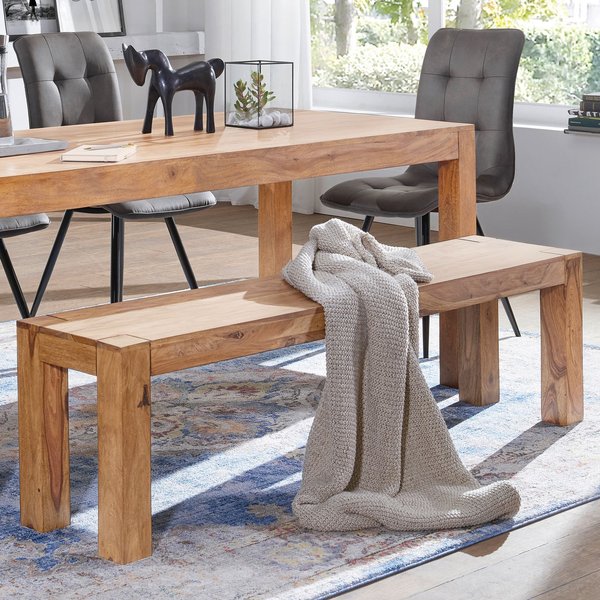 FineBuy Esszimmer Sitzbank Massiv-Holz Akazie Holz-Bank Natur-Produkt Küchenbank im Landhaus-Stil Größe wählbar