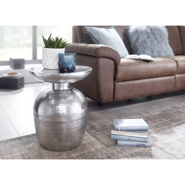 FineBuy Beistelltisch rund 37 cm Metall - Orientalischer Design Wohnzimmertisch Aluminium - Hammerschlag Alu kleiner Couchtisch - Dekotisch