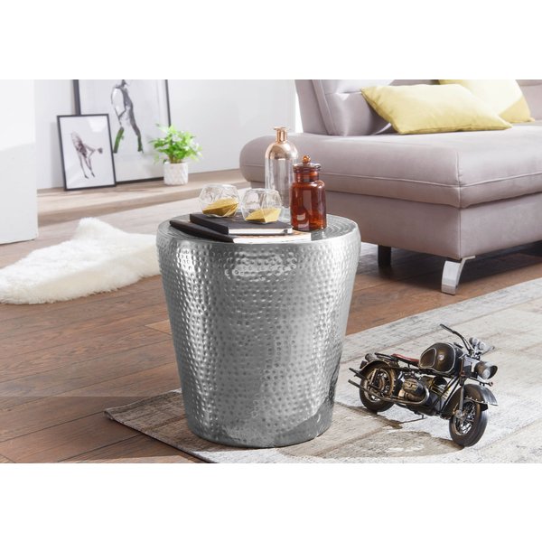 FineBuy Beistelltisch rund 41 cm Metall - Orientalischer Design Wohnzimmertisch Aluminium - Hammerschlag Alu kleiner Couchtisch - Dekotisch