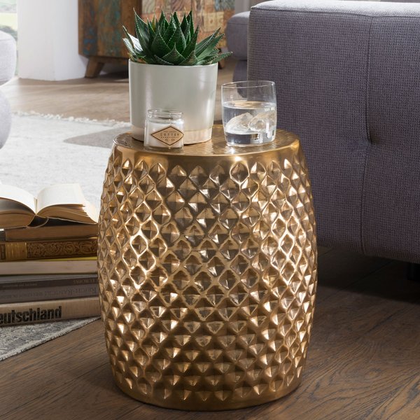 FineBuy Design Beistelltisch rund 32 cm Metall - Orientalischer Wohnzimmertisch Hammerschlag Aluminium - Kleiner Couchtisch - Moderner Dekotisch Alu