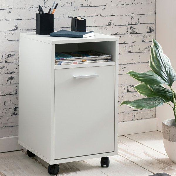 FineBuy Rollcontainer Holz 33x60x38cm Schubladenschrank Büro Container, Schreibtischcontainer mit Tür & Ablage, Bürocontainer Beistellcontainer mit Rollen, Kleiner Schubladencontainer