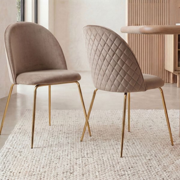 FineBuy Design Esszimmerstühle Samt 2er Set mit Steppung, Moderner Küchenstuhl, Polsterstuhl Esszimmer Skandinavisch, Essstuhl mit goldenen Metall Beinen, Bequeme Küchenstühle gepolstert