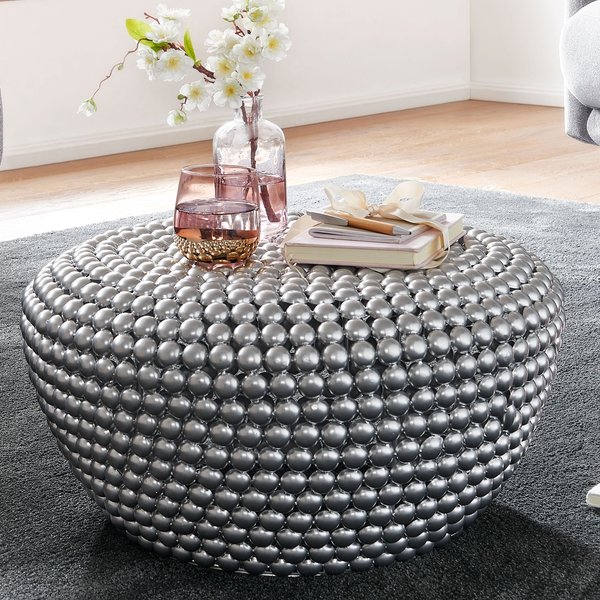 FineBuy Design Couchtisch rund 60 cm Metall - Handgefertigter runder Wohnzimmertisch aus Aluminium - Alu Loungetisch - Dekotisch