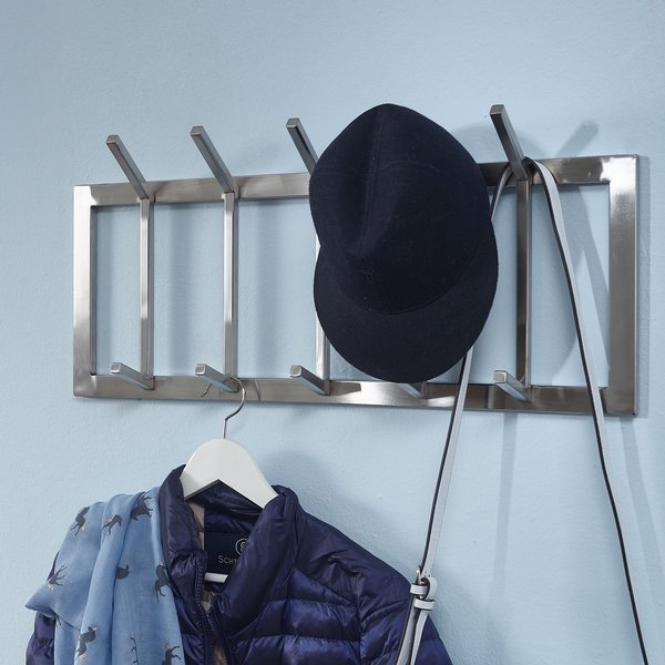 FineBuy Wandgarderobe Metall Silber 65 cm - Design Garderobenpaneel - Wand Garderobenleiste mit Hakenleiste - 10 Kleiderhaken