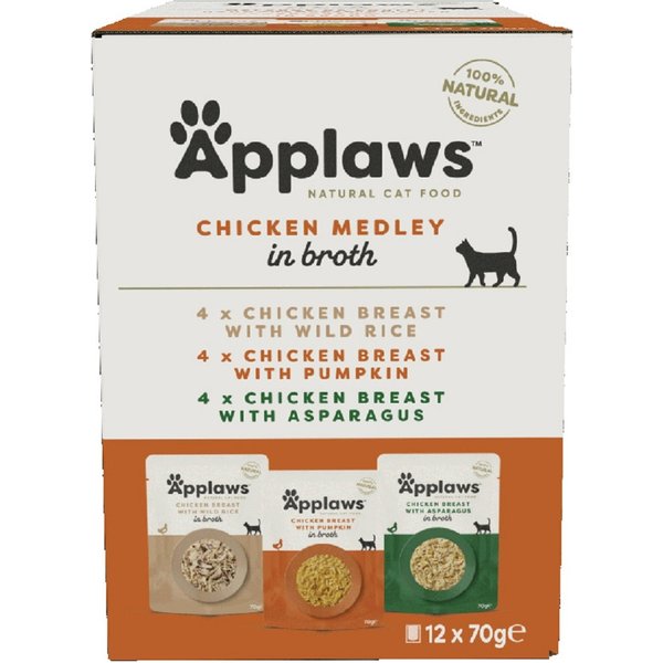 ApplawsAdult Wet Cat Food Pouch Chicken Multi Pack 12x70g