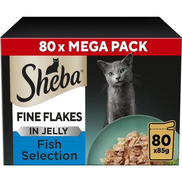 SHEBA Fine Flakes Cat Food Pouch Fish in Jelly Giant Pack 80 x 85g
