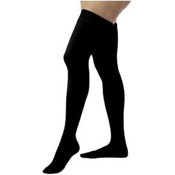 BSN JobstWomen's Opaque Thigh-High Firm Compression Stockings with Silicone Dot Band, Closed Toe, XL, Classic Black