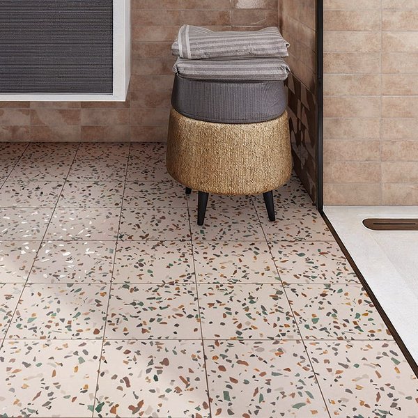Azulejo Suelo/Pared Palermo Crema Multicolor Mate con detalles en brillo 20 x 20 cm | Apto para interiores/exteriores