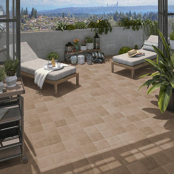 Azulejo Suelo/Pared Bali Arena Marrón Mate 20x20 cm | Apto para interiores/exteriores