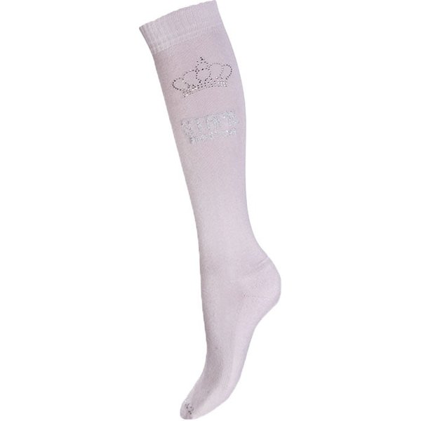 Chaussettes d'équitation avec couronne de strass – Argent rose – 35-38