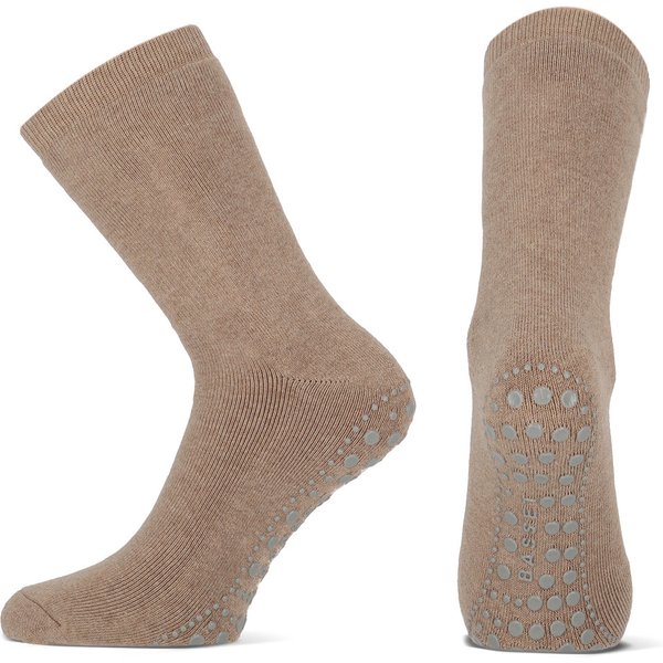 Chaussettes d'intérieur en coton antidérapantes – Beige chiné – 35-38