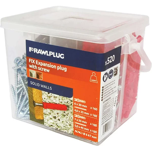 Rawlplug Plugs+Screws Assorted Pk520