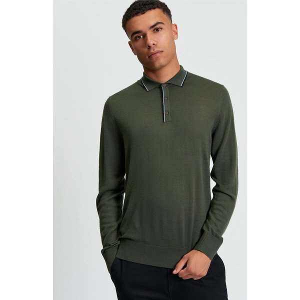 Tipped Merino Polo Khaki