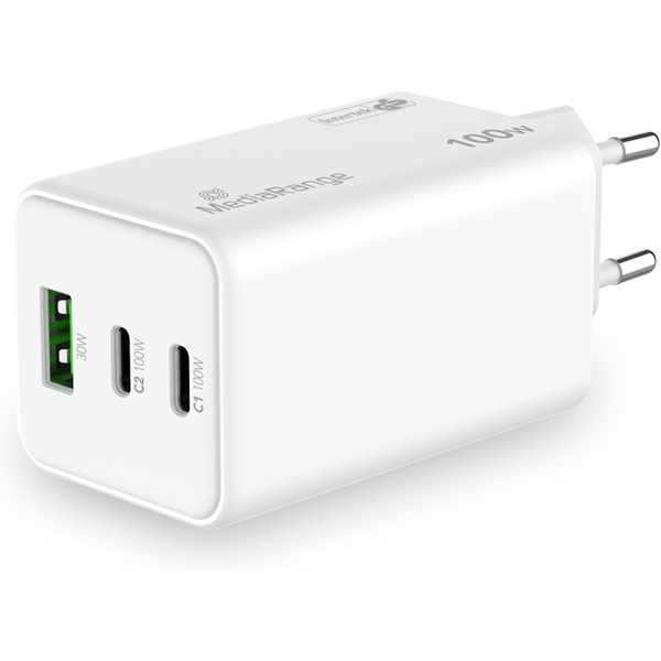 MEDIARANGE Ladegerät 100W 3-Port 2x USB-C u. 1x USB-A weiß