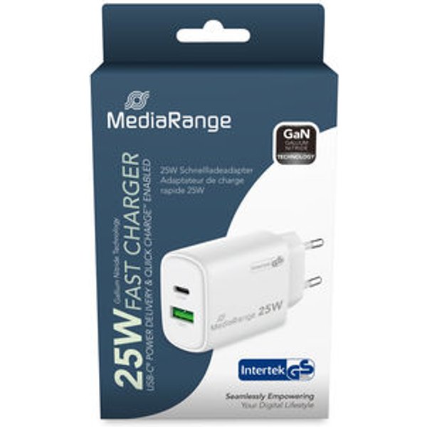 MEDIARANGE Ladegerät 43W 2-Port 1x USB-A/1x USB-C GaN weiß