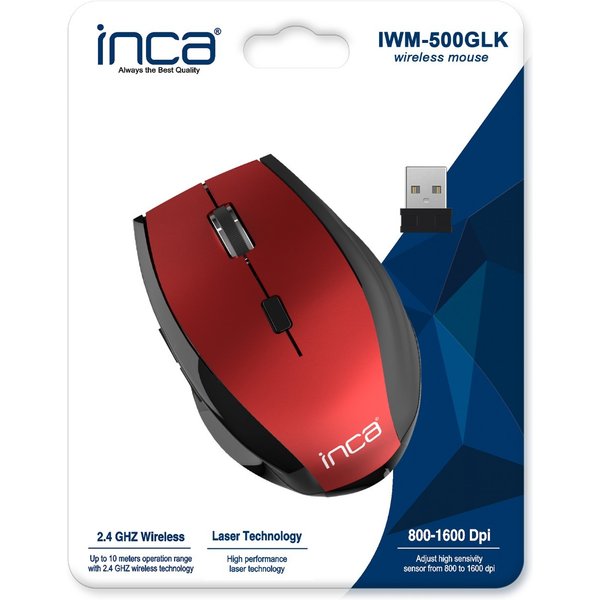 INCA Maus IWM-500GLK Wireless Nano-USB Laser Rot retail - Maus - 1.600 dpi