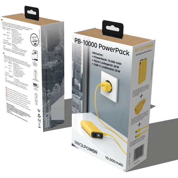 RealPower Powerbank PB-10000 Set gelb 10.000mAh