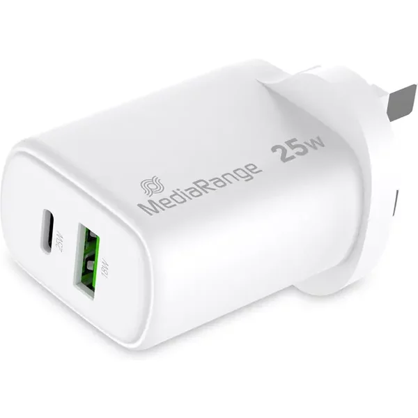 MEDIARANGE Ladegerät 25W 2-Port 1x USB-A/1x USB-C UK weiß